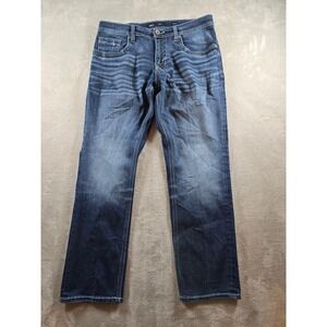 BKE Nolan Straight Leg Jeans Mens 32x30 Blue Denim Whiskered Stretch